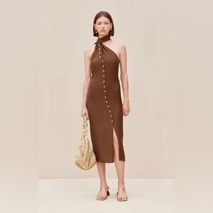 NWT CULT GAIA Romia Button-Detail Dress Affogato Brown
